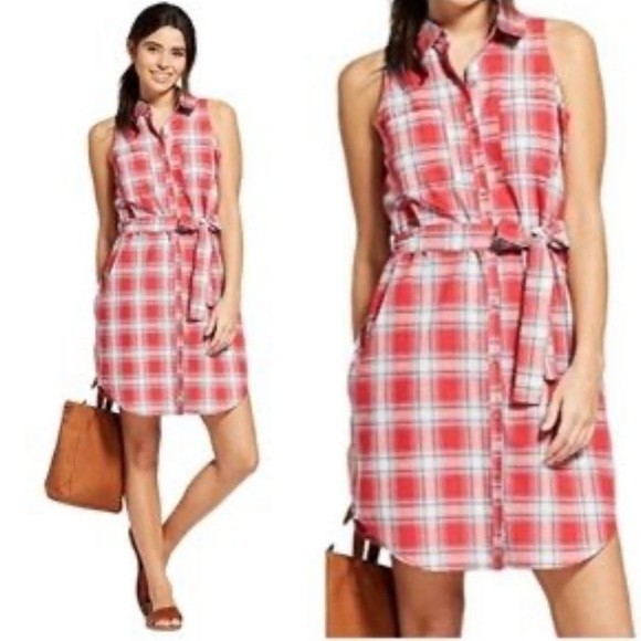 Universal Thread- Red Plaid Sleeveless Button Front Dress- Sz. L - Picture 2 of 10